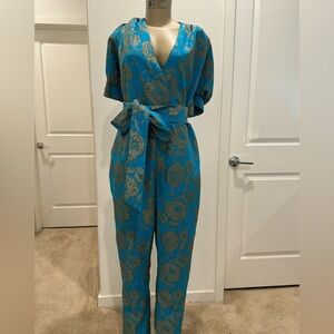 jumpsuit floral women Blue with gold flowers